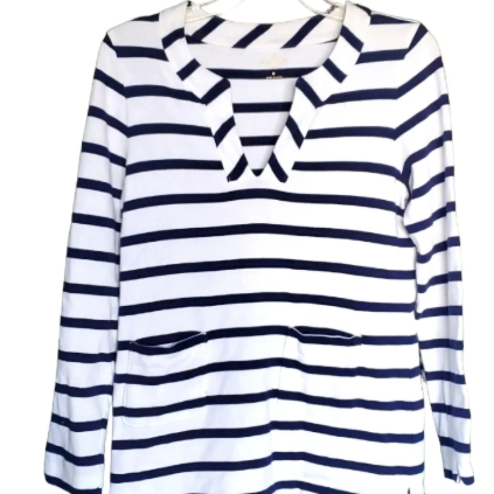 Kate Spade Tropez Nautical Navy Striped Womans Long Sleeve Top Size‎ Medium